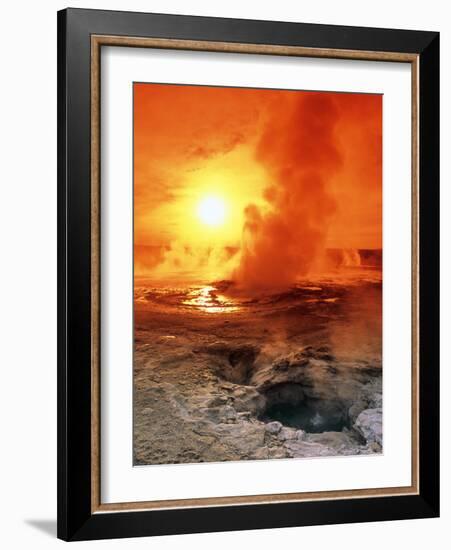 Geyser Steaming At Sunset, Yellowstone Park-Tony Craddock-Framed Photographic Print