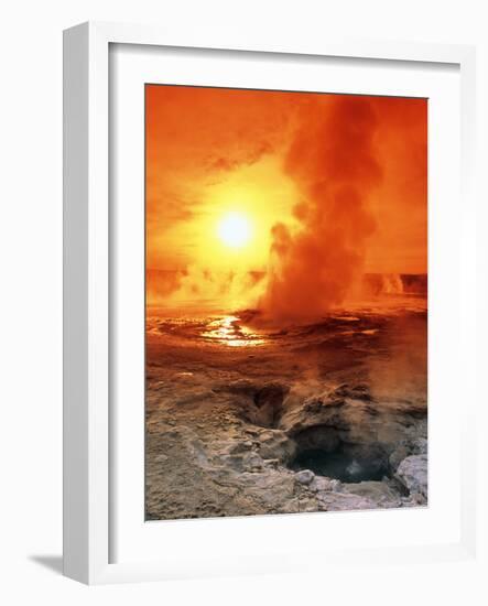 Geyser Steaming At Sunset, Yellowstone Park-Tony Craddock-Framed Photographic Print