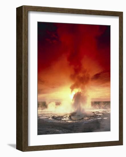 Geyser Steaming At Sunset, Yellowstone Park-Tony Craddock-Framed Photographic Print