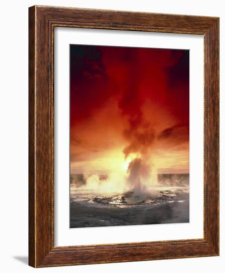 Geyser Steaming At Sunset, Yellowstone Park-Tony Craddock-Framed Photographic Print