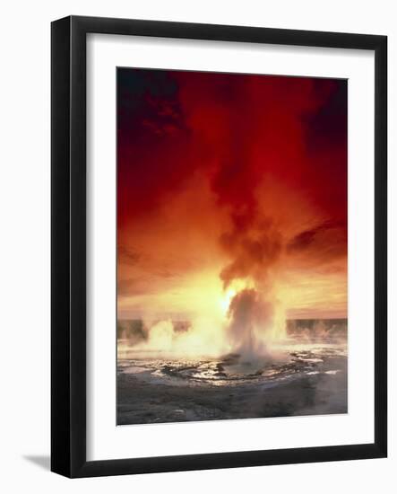 Geyser Steaming At Sunset, Yellowstone Park-Tony Craddock-Framed Photographic Print