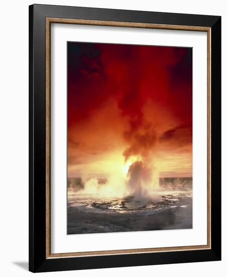 Geyser Steaming At Sunset, Yellowstone Park-Tony Craddock-Framed Photographic Print