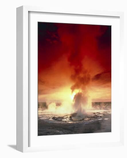 Geyser Steaming At Sunset, Yellowstone Park-Tony Craddock-Framed Photographic Print