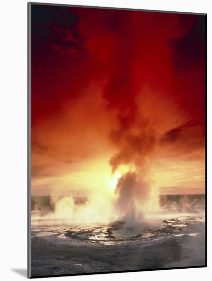 Geyser Steaming At Sunset, Yellowstone Park-Tony Craddock-Mounted Photographic Print