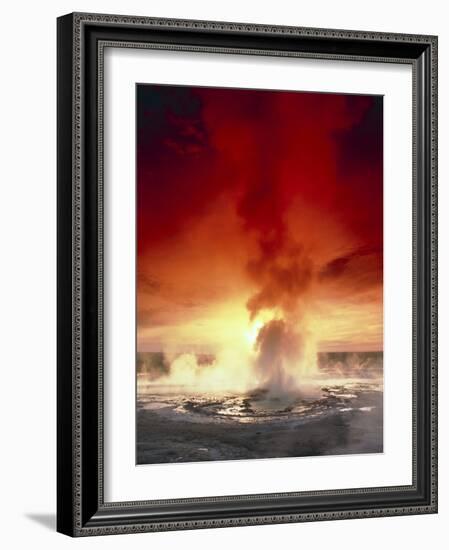 Geyser Steaming At Sunset, Yellowstone Park-Tony Craddock-Framed Photographic Print