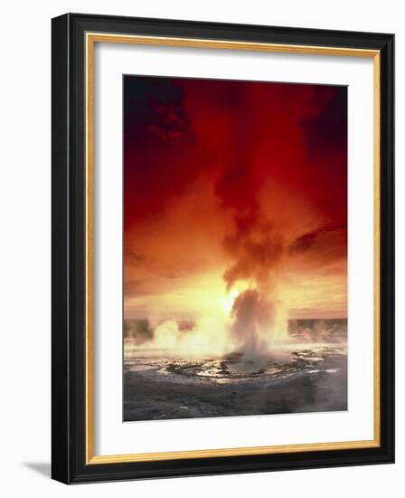 Geyser Steaming At Sunset, Yellowstone Park-Tony Craddock-Framed Photographic Print