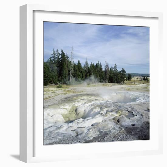 Geyser steaming, Yellowstone National Park, Wyoming, USA-null-Framed Premium Photographic Print