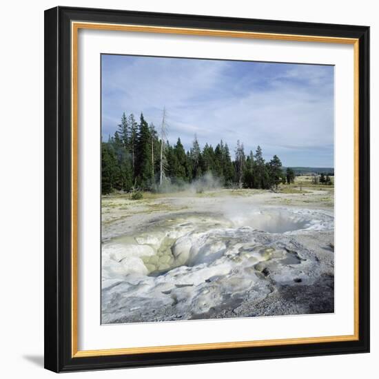 Geyser steaming, Yellowstone National Park, Wyoming, USA-null-Framed Premium Photographic Print