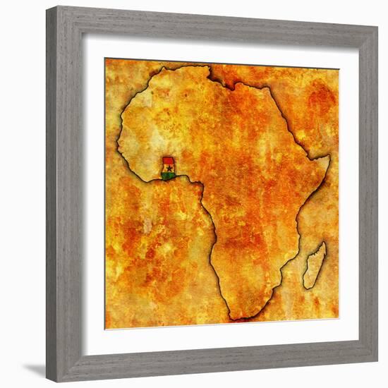 Ghana on Actual Map of Africa-michal812-Framed Art Print