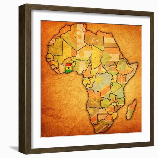 Ghana on Actual Map of Africa-michal812-Framed Art Print