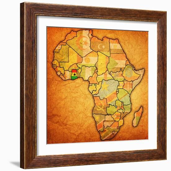 Ghana on Actual Map of Africa-michal812-Framed Art Print