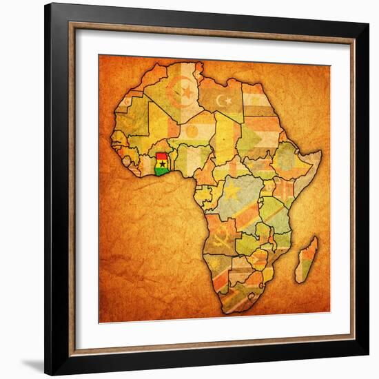 Ghana on Actual Map of Africa-michal812-Framed Art Print