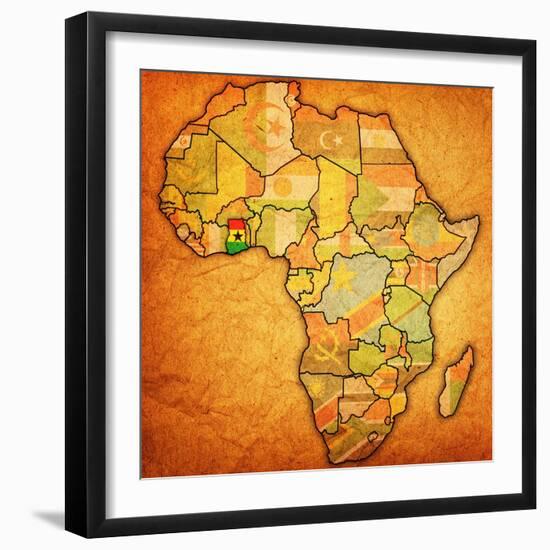 Ghana on Actual Map of Africa-michal812-Framed Art Print