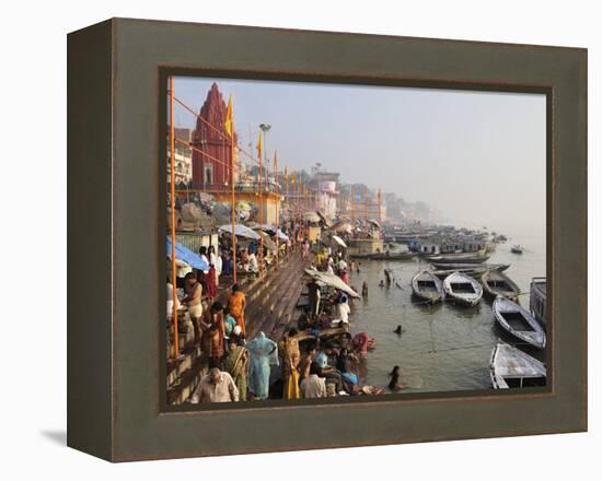 Ghats on the River Ganges, Varanasi (Benares), Uttar Pradesh, India, Asia-Jochen Schlenker-Framed Premier Image Canvas