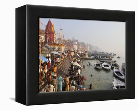 Ghats on the River Ganges, Varanasi (Benares), Uttar Pradesh, India, Asia-Jochen Schlenker-Framed Premier Image Canvas