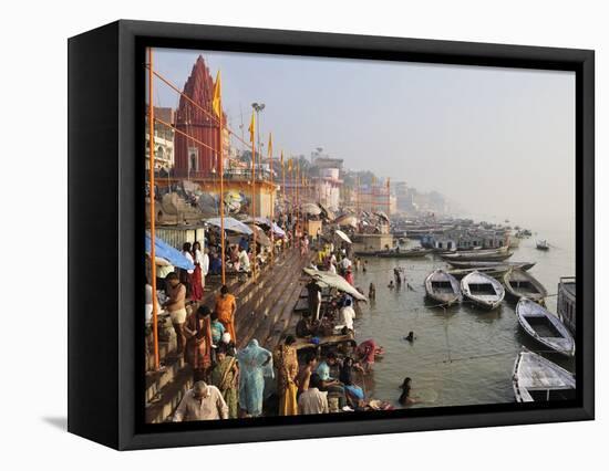 Ghats on the River Ganges, Varanasi (Benares), Uttar Pradesh, India, Asia-Jochen Schlenker-Framed Premier Image Canvas