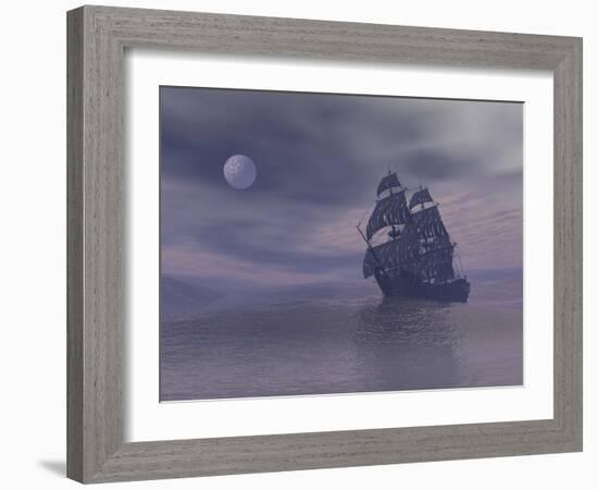 Ghost Boat By Night - 3D Render-Elenarts-Framed Art Print