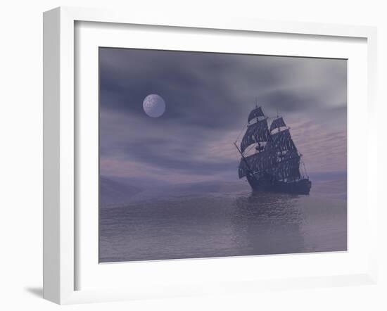Ghost Boat By Night - 3D Render-Elenarts-Framed Art Print