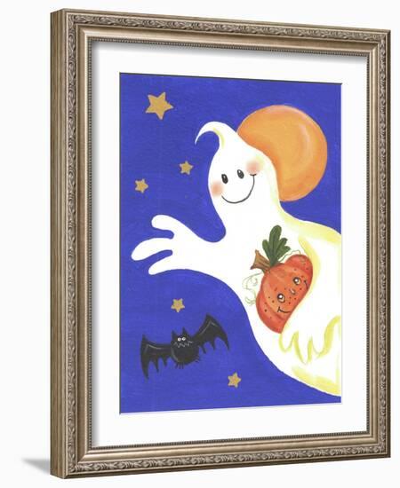 Ghost with Pumpkin and Orange Moon-Beverly Johnston-Framed Giclee Print