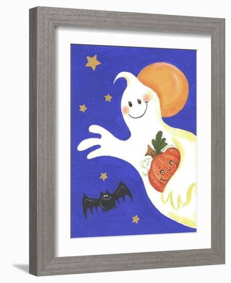 Ghost with Pumpkin and Orange Moon-Beverly Johnston-Framed Giclee Print