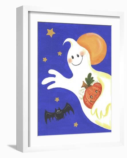 Ghost with Pumpkin and Orange Moon-Beverly Johnston-Framed Giclee Print