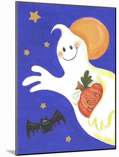 Ghost with Pumpkin and Orange Moon-Beverly Johnston-Mounted Giclee Print