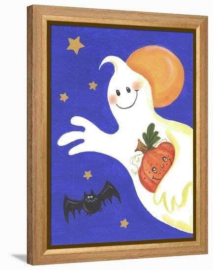 Ghost with Pumpkin and Orange Moon-Beverly Johnston-Framed Premier Image Canvas