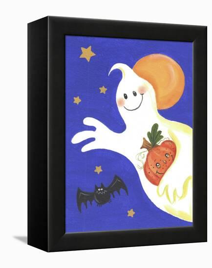 Ghost with Pumpkin and Orange Moon-Beverly Johnston-Framed Premier Image Canvas