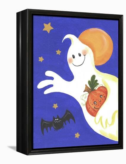 Ghost with Pumpkin and Orange Moon-Beverly Johnston-Framed Premier Image Canvas