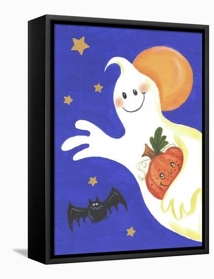 Ghost with Pumpkin and Orange Moon-Beverly Johnston-Framed Premier Image Canvas