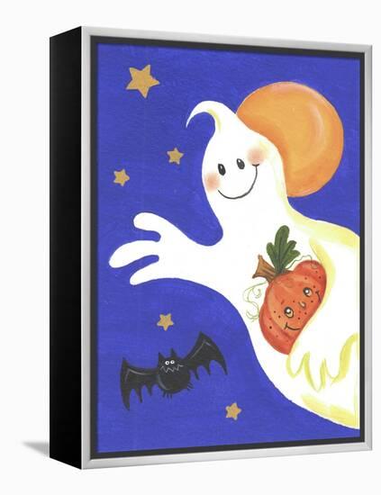 Ghost with Pumpkin and Orange Moon-Beverly Johnston-Framed Premier Image Canvas