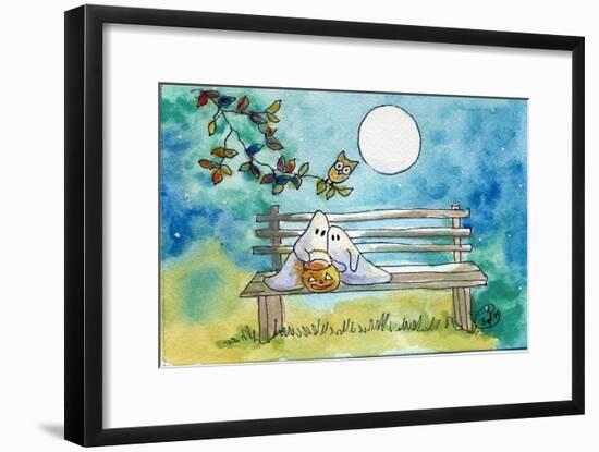 Ghosts on Bench Halloween Full Moon Owl-sylvia pimental-Framed Art Print