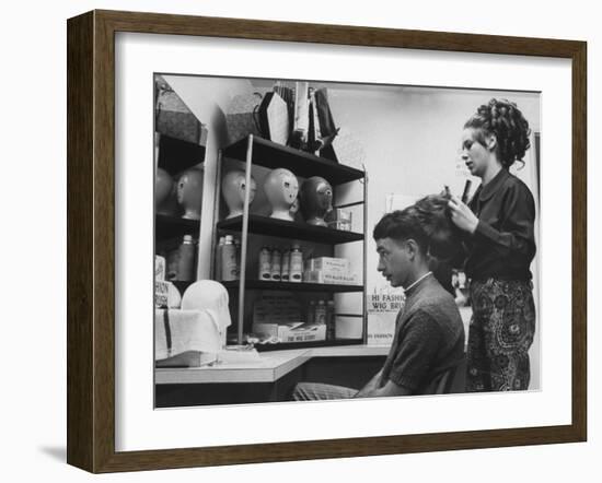 Gi Gary Drunheller, with Hair Cut Short According to Military Regulations, Getting Fitted for a Wig-Yale Joel-Framed Photographic Print