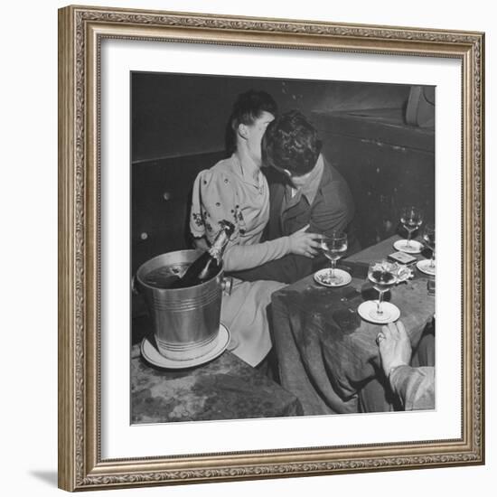 GI Kissing His Lady Friend After a Glass of Champagne-Ed Clark-Framed Photographic Print