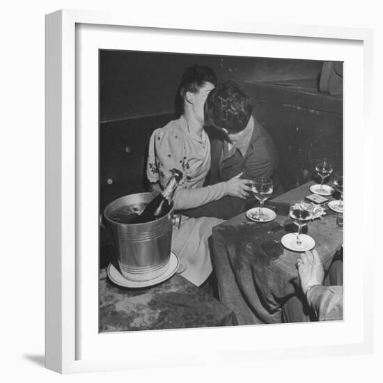 GI Kissing His Lady Friend After a Glass of Champagne-Ed Clark-Framed Photographic Print