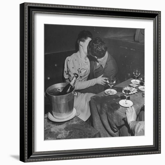 GI Kissing His Lady Friend After a Glass of Champagne-Ed Clark-Framed Photographic Print