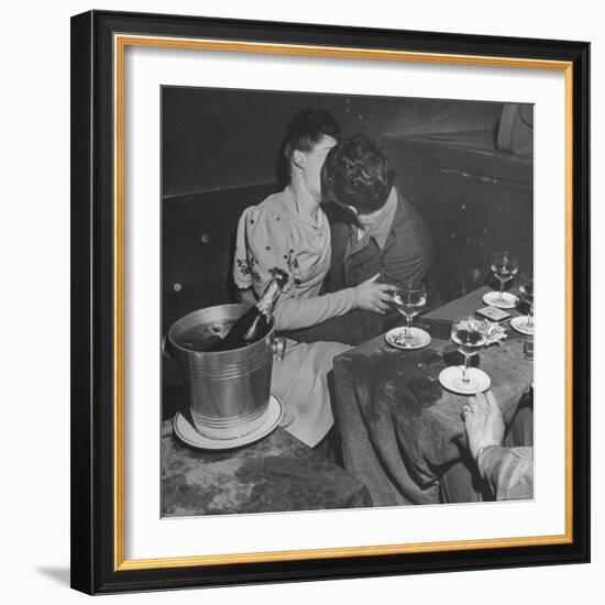 GI Kissing His Lady Friend After a Glass of Champagne-Ed Clark-Framed Photographic Print