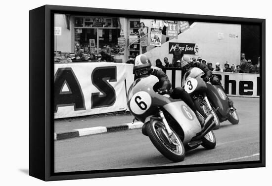 Giacomo Agostini on Bike Number 6, Tom Dickie on Bike Number 3, Isle of Man Junior TT, 1968-null-Framed Premier Image Canvas