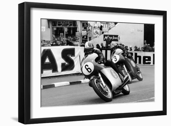 Giacomo Agostini on Bike Number 6, Tom Dickie on Bike Number 3, Isle of Man Junior TT, 1968-null-Framed Photographic Print