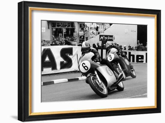 Giacomo Agostini on Bike Number 6, Tom Dickie on Bike Number 3, Isle of Man Junior TT, 1968-null-Framed Photographic Print