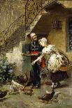 An Elegant Couple Feeding Chickens in a Courtyard-Giacomo Mantegazza-Giclee Print