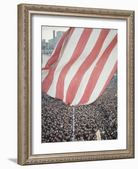 Giant American Flag Flying over a Large Crowd During President Johnson's Asia Tour-George Silk-Framed Photographic Print