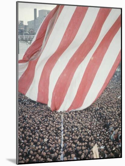 Giant American Flag Flying over a Large Crowd During President Johnson's Asia Tour-George Silk-Mounted Photographic Print