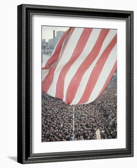 Giant American Flag Flying over a Large Crowd During President Johnson's Asia Tour-George Silk-Framed Photographic Print