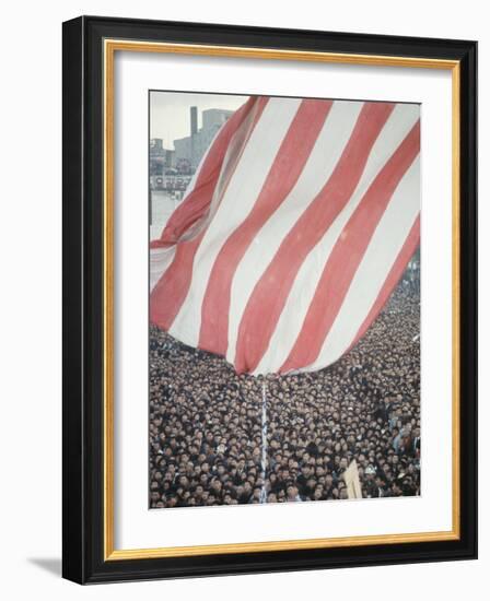 Giant American Flag Flying over a Large Crowd During President Johnson's Asia Tour-George Silk-Framed Photographic Print