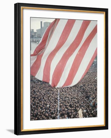 Giant American Flag Flying over a Large Crowd During President Johnson's Asia Tour-George Silk-Framed Photographic Print