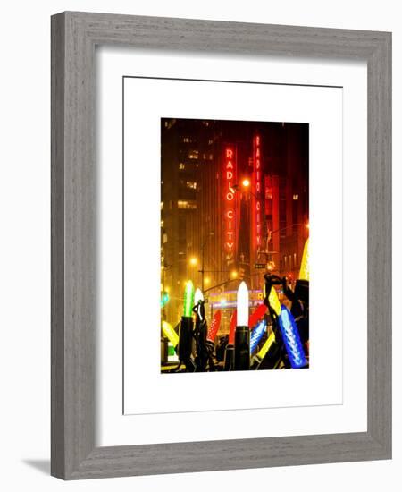 Giant Christmas wreath in front of the Radio City Music Hall on a Winter Night-Philippe Hugonnard-Framed Art Print