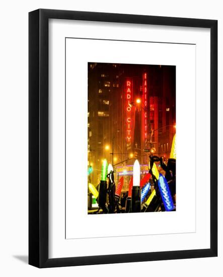 Giant Christmas wreath in front of the Radio City Music Hall on a Winter Night-Philippe Hugonnard-Framed Art Print