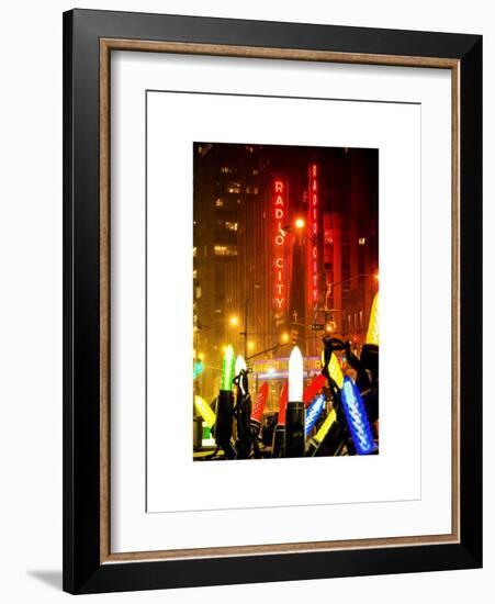 Giant Christmas wreath in front of the Radio City Music Hall on a Winter Night-Philippe Hugonnard-Framed Art Print