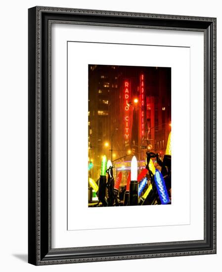 Giant Christmas wreath in front of the Radio City Music Hall on a Winter Night-Philippe Hugonnard-Framed Art Print